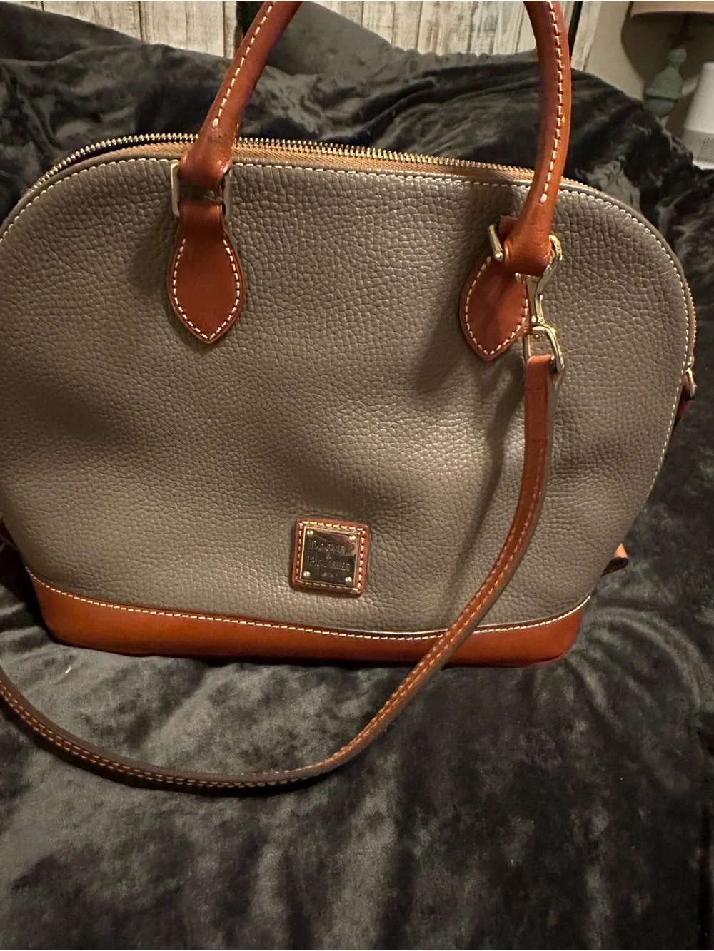 Dooney & Bourke Elephant Pebble Leather Satchel with Brown Trim
